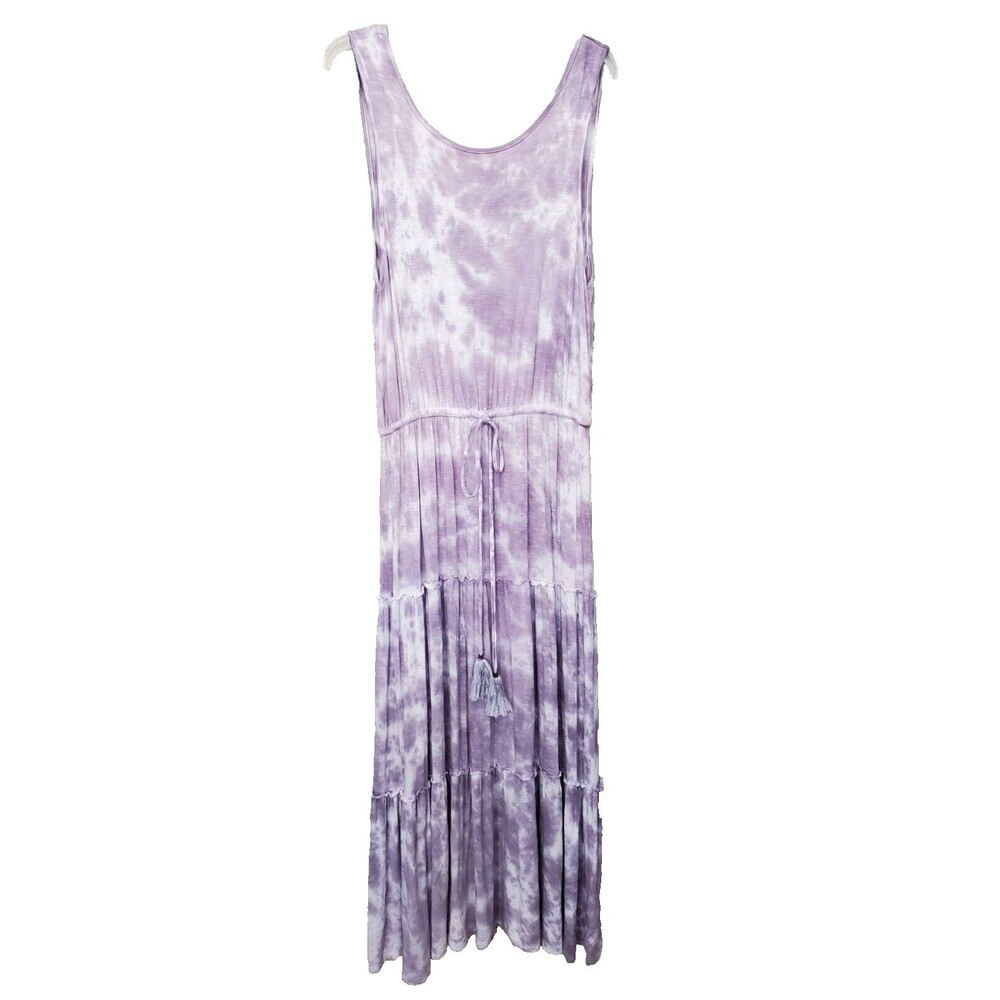 Knox Rose Tie-Dye Sleeveless Tiered Drawstring Waist Tasseled Maxi Dress Size L